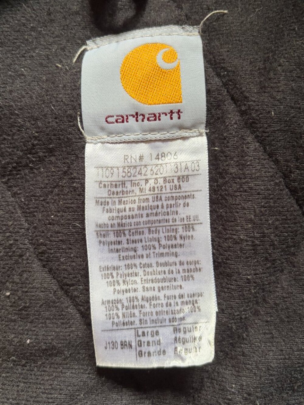 Carhartt Active Jac Vintage J130 BRN Hooded Brown Size Large Quilted - Picture 12 of 13